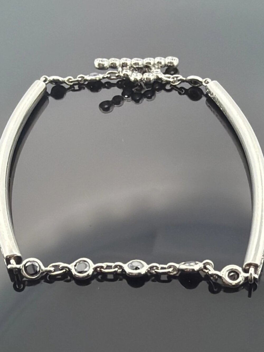 Platinum Diamond & Sapphire Bar Bracelet 1.40CTW Natural Diamonds 7 Inch Toggle